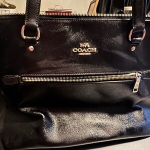 Coach Shiny Black Tote with Gold Details